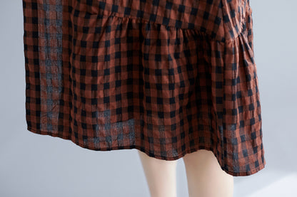 Casual Linen Plaid Plus Sizes Shirt Short Dresses