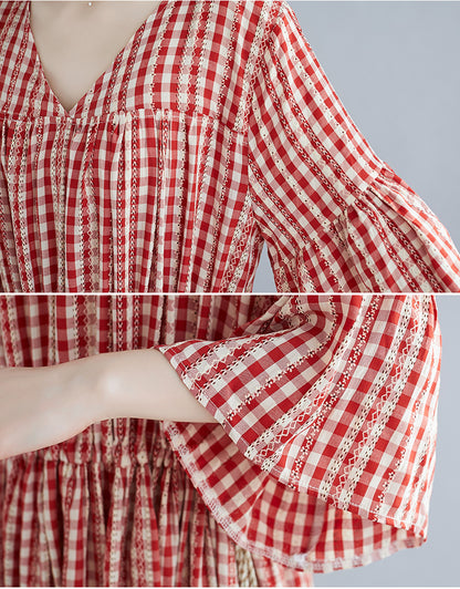Red Plaid Plus Sizes Summer Midi Dresses