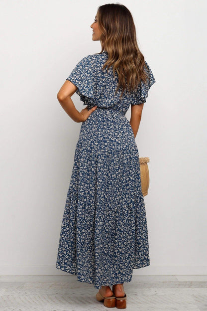 Women Short Sleeves V Neck Midi Dresses-STYLEGOING