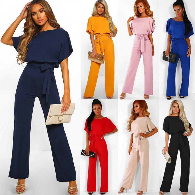 Women Summer Belt Short Sleeves Summer Jumpsuits-STYLEGOING