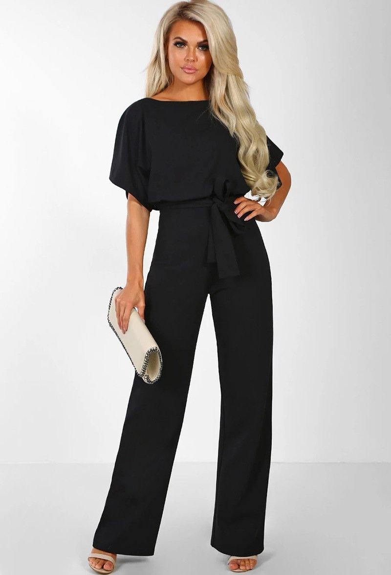Women Summer Belt Short Sleeves Summer Jumpsuits-STYLEGOING