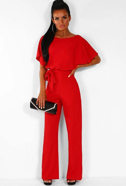 Women Summer Belt Short Sleeves Summer Jumpsuits-STYLEGOING