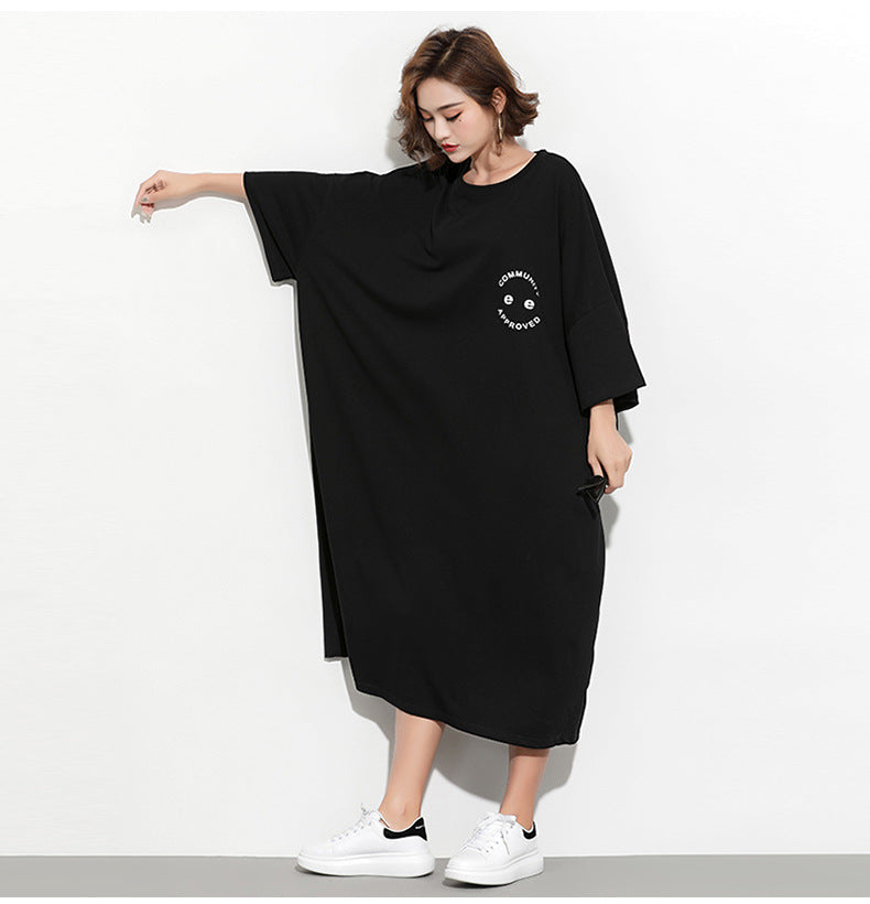 Fashion Plus Sizes Face Print Cozy T Shirt Dresses