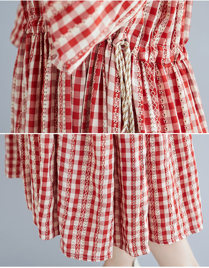 Red Plaid Plus Sizes Summer Midi Dresses