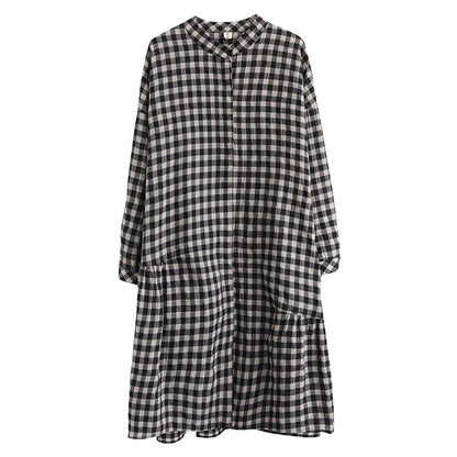 Casual Linen Plaid Plus Sizes Shirt Short Dresses