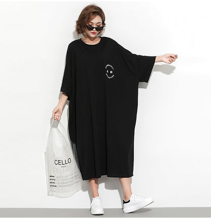 Fashion Plus Sizes Face Print Cozy T Shirt Dresses
