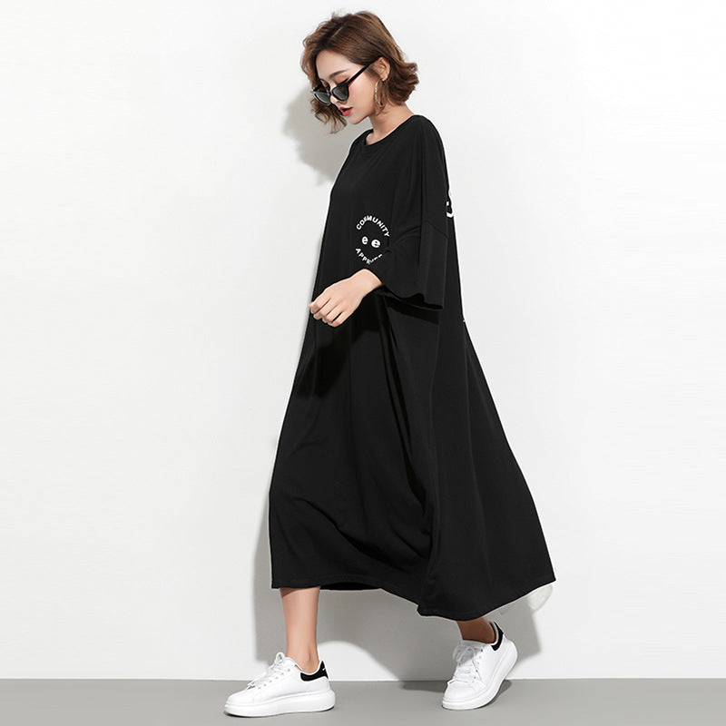 Fashion Plus Sizes Face Print Cozy T Shirt Dresses