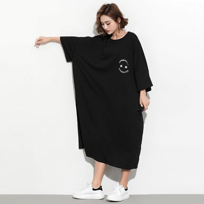 Fashion Plus Sizes Face Print Cozy T Shirt Dresses