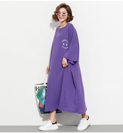 Fashion Plus Sizes Face Print Cozy T Shirt Dresses