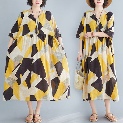 Casual Summer Women Linen Plus Sizes Long Dresses