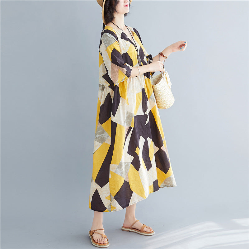 Casual Summer Women Linen Plus Sizes Long Dresses