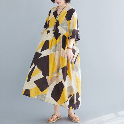 Casual Summer Women Linen Plus Sizes Long Dresses
