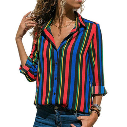 Long Sleeves Casual Striped Chiffon Shirts-STYLEGOING