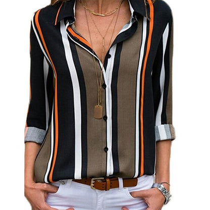 Long Sleeves Casual Striped Chiffon Shirts-STYLEGOING