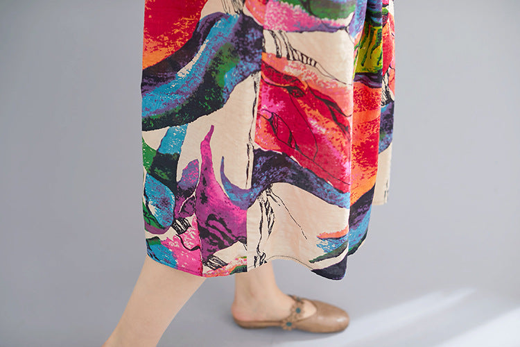 Ethnic Summer Linen Plus Sizes Midi Dresses