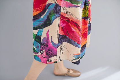 Ethnic Summer Linen Plus Sizes Midi Dresses