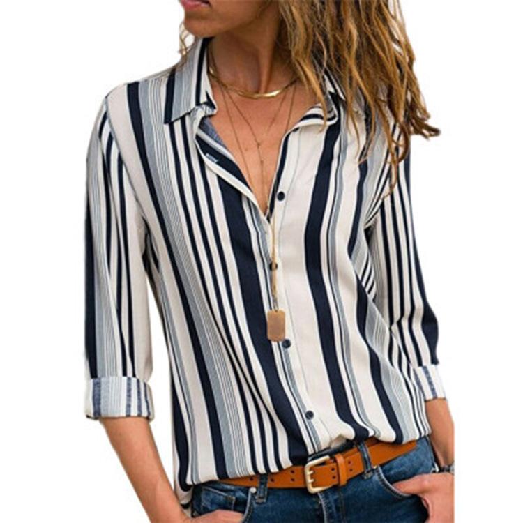 Long Sleeves Casual Striped Chiffon Shirts-STYLEGOING