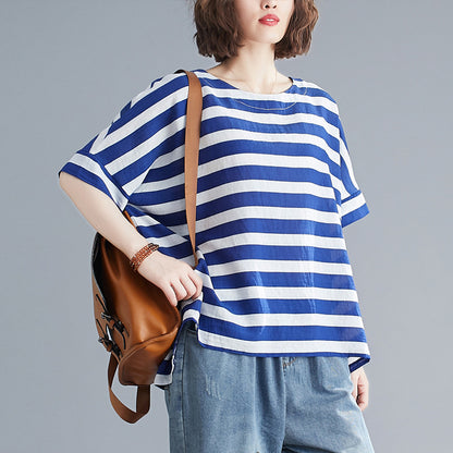 Summer Striped Plus Sizes Women T Shirts