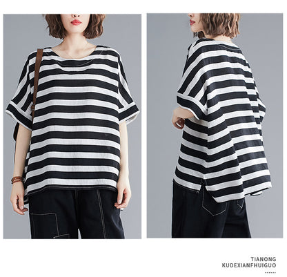 Summer Striped Plus Sizes Women T Shirts