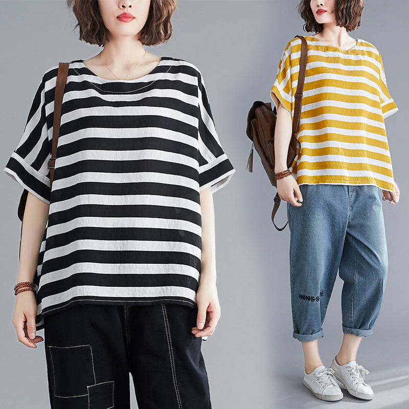 Summer Striped Plus Sizes Women T Shirts