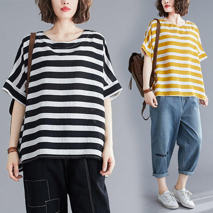 Summer Striped Plus Sizes Women T Shirts