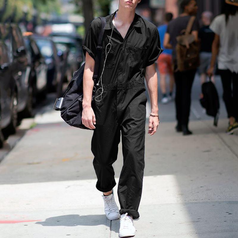 Men's Short Sleeves Zipper Overalls Rompers-STYLEGOING