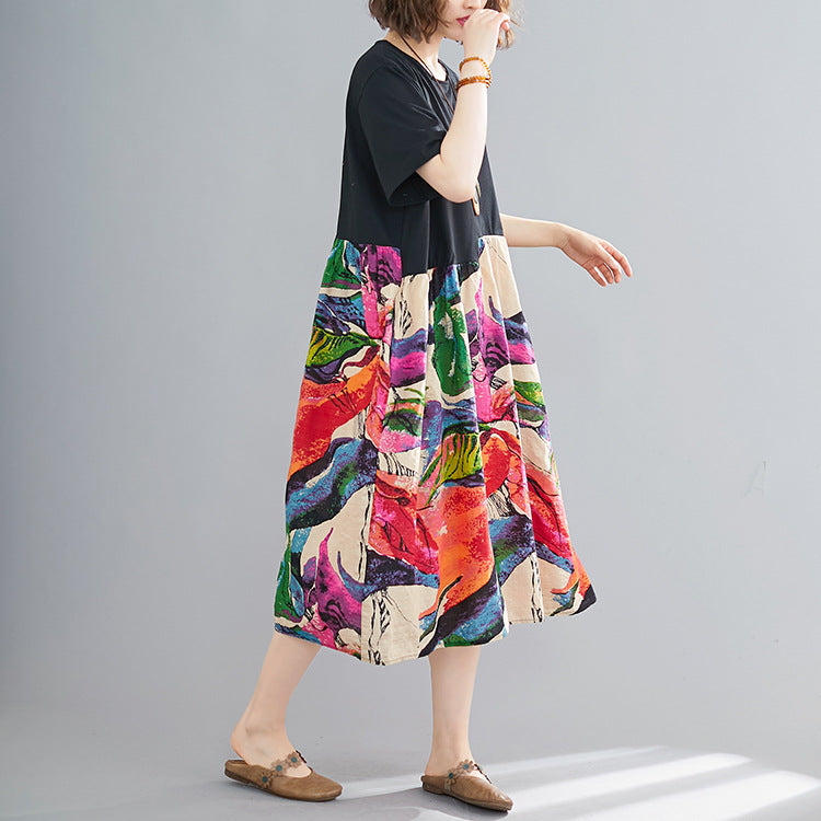 Ethnic Summer Linen Plus Sizes Midi Dresses