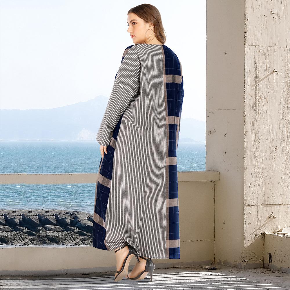 Plus Sizes Striped Causal Long Sleeves Fall Dresses-STYLEGOING
