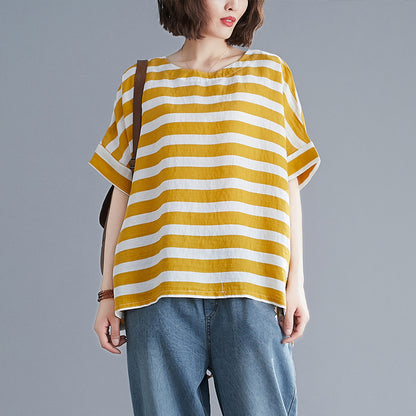 Summer Striped Plus Sizes Women T Shirts