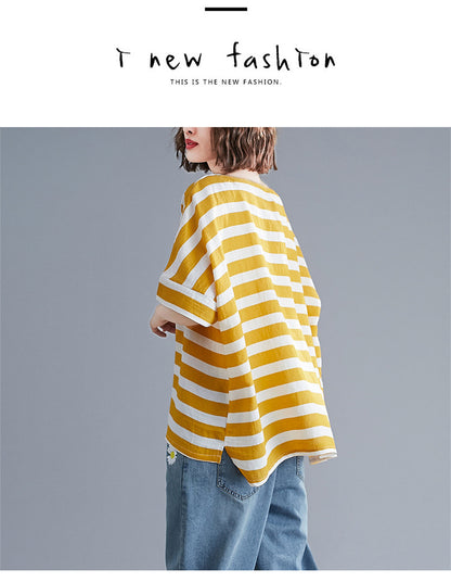 Summer Striped Plus Sizes Women T Shirts