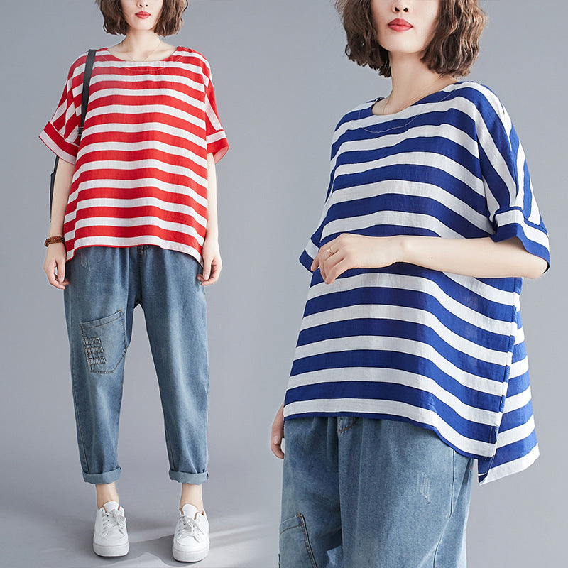 Summer Striped Plus Sizes Women T Shirts