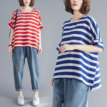 Summer Striped Plus Sizes Women T Shirts
