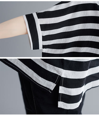 Summer Striped Plus Sizes Women T Shirts