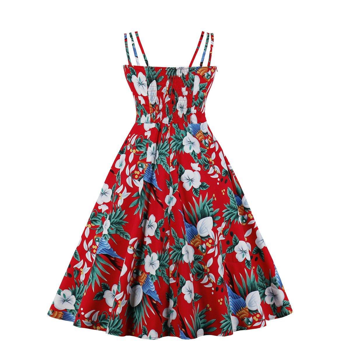 Women Summer Floral Print Retro Dresses-STYLEGOING