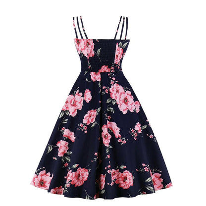 Women Summer Floral Print Retro Dresses-STYLEGOING