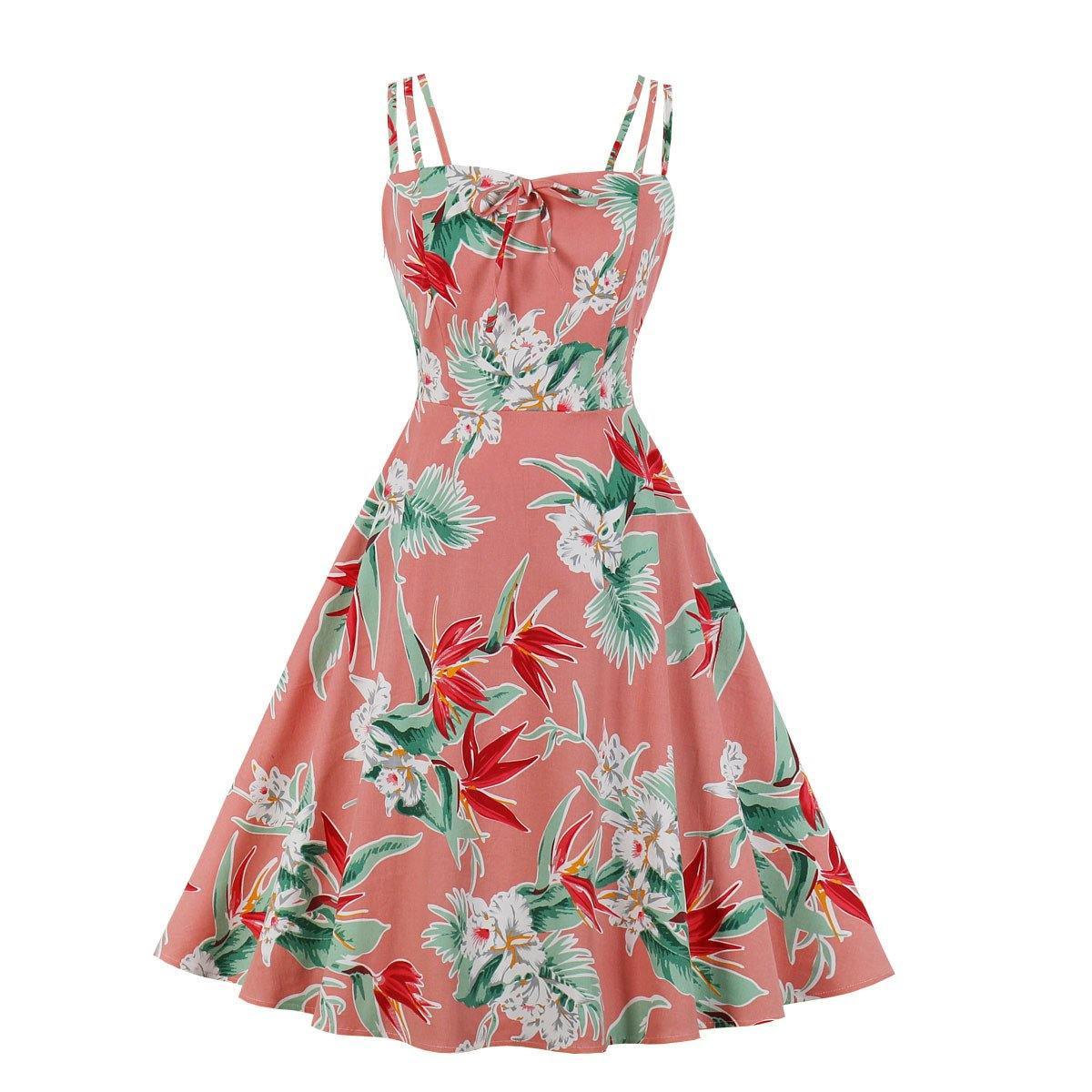 Women Summer Floral Print Retro Dresses-STYLEGOING