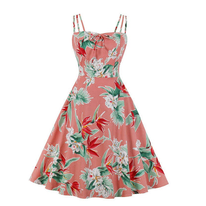 Women Summer Floral Print Retro Dresses-STYLEGOING
