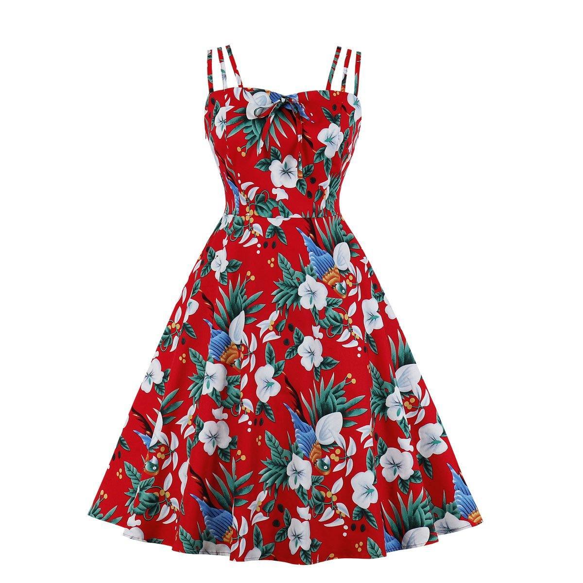 Women Summer Floral Print Retro Dresses-STYLEGOING