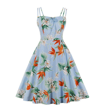 Women Summer Floral Print Retro Dresses-STYLEGOING