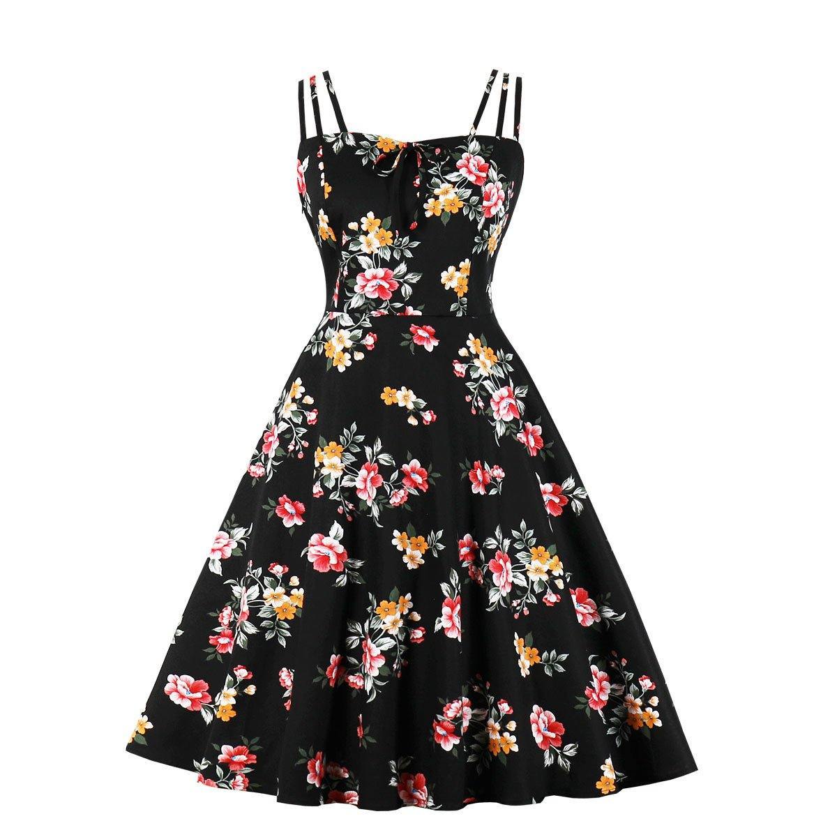 Women Summer Floral Print Retro Dresses-STYLEGOING