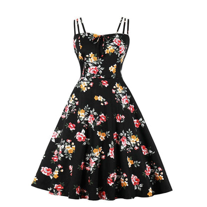 Women Summer Floral Print Retro Dresses-STYLEGOING