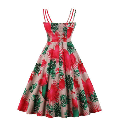 Women Summer Floral Print Retro Dresses-STYLEGOING