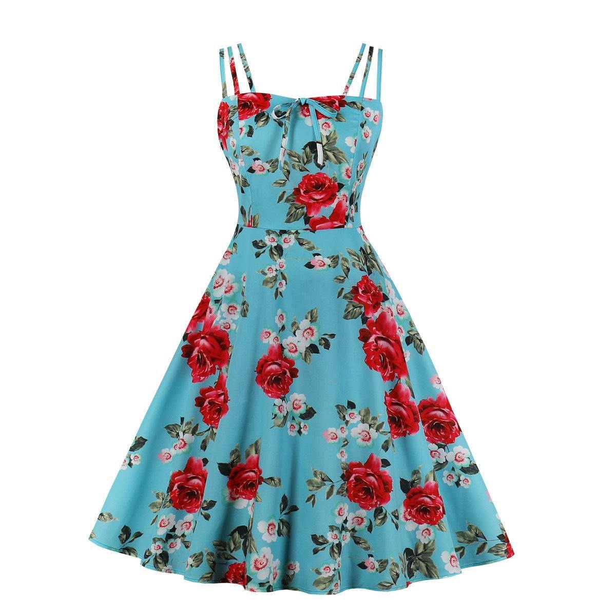 Women Summer Floral Print Retro Dresses-STYLEGOING