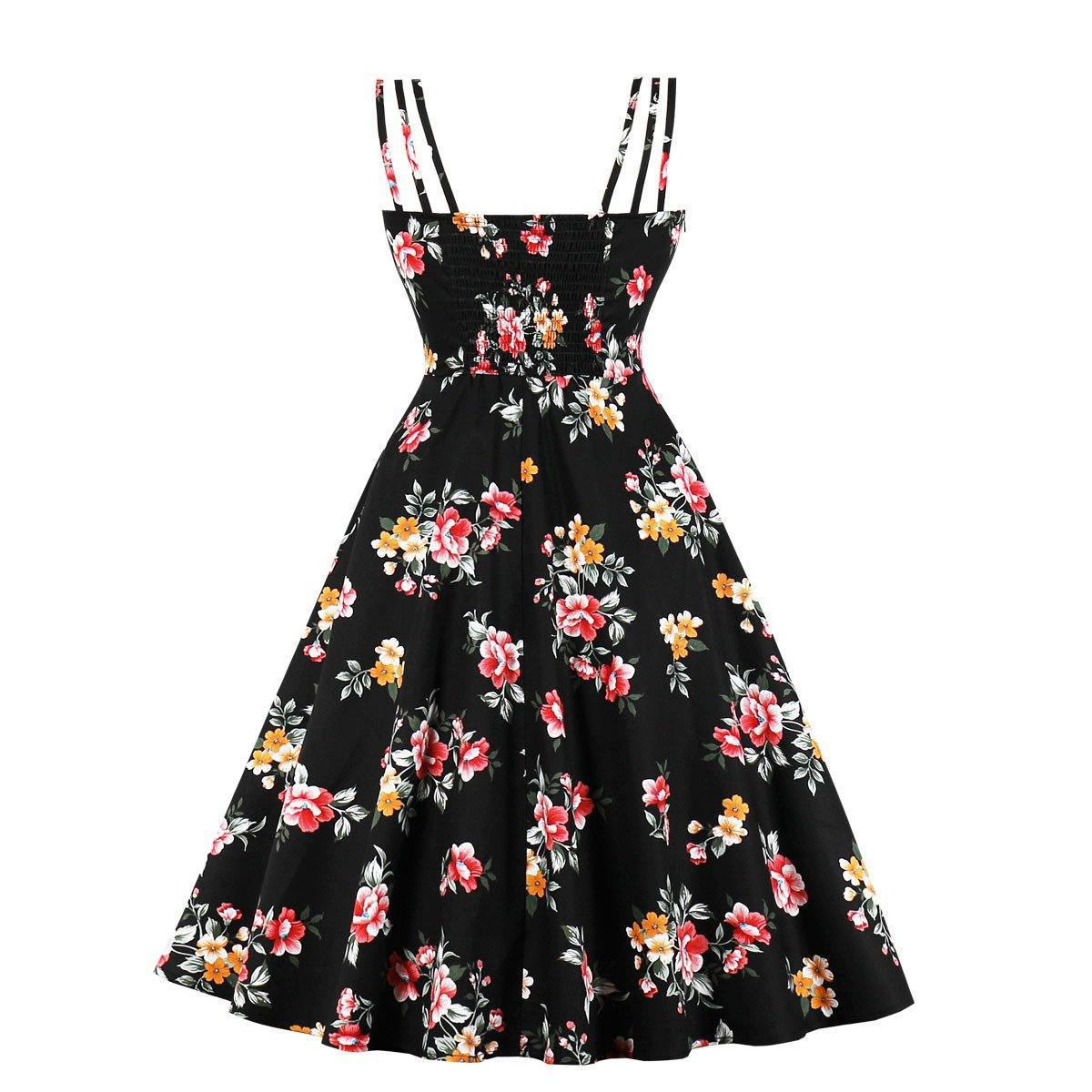 Women Summer Floral Print Retro Dresses-STYLEGOING