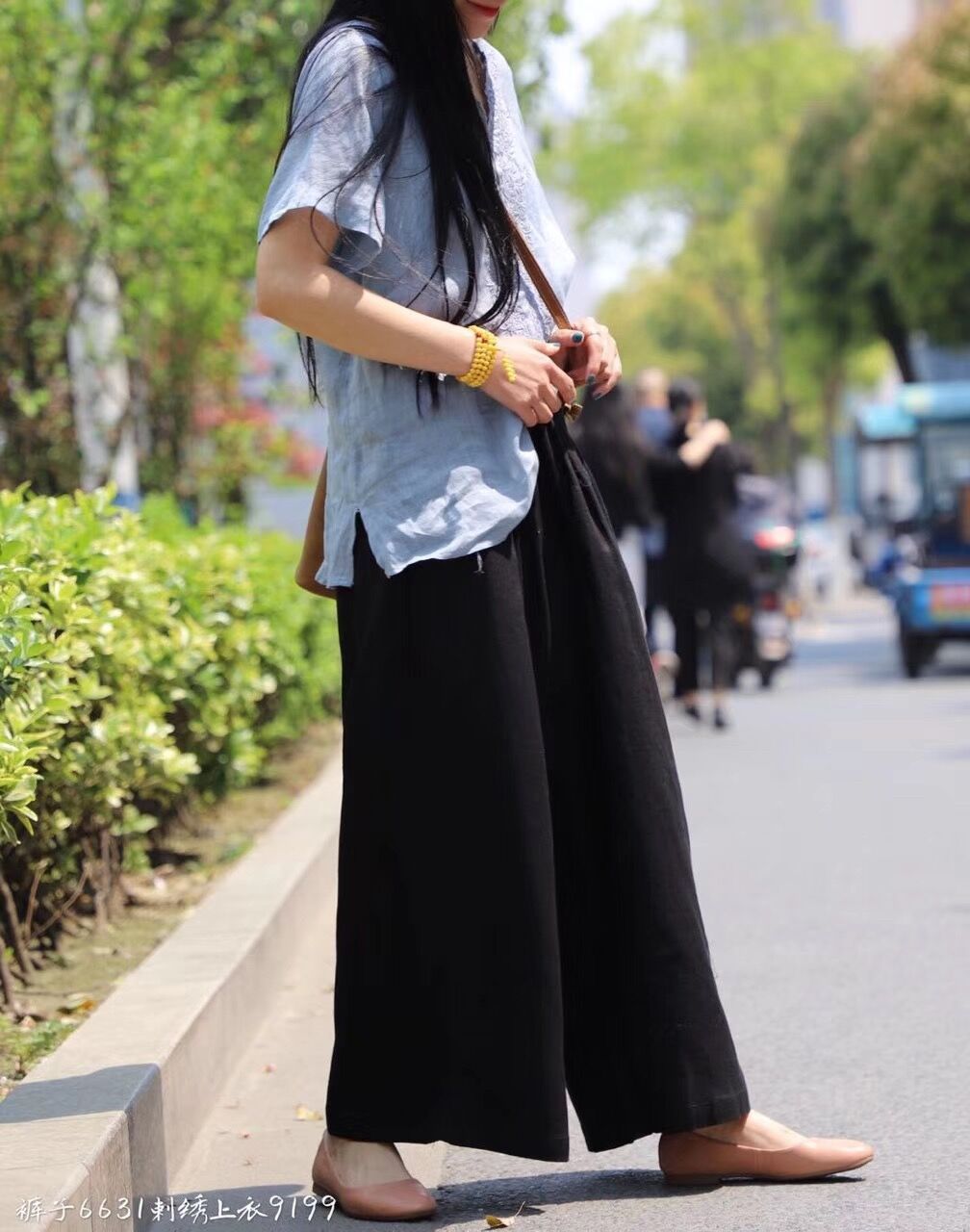 Vintage Elastic Waist Casual Wide Leg Pants