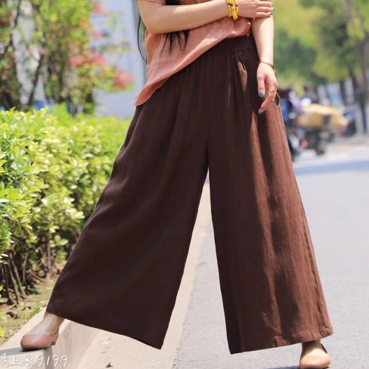 Vintage Elastic Waist Casual Wide Leg Pants