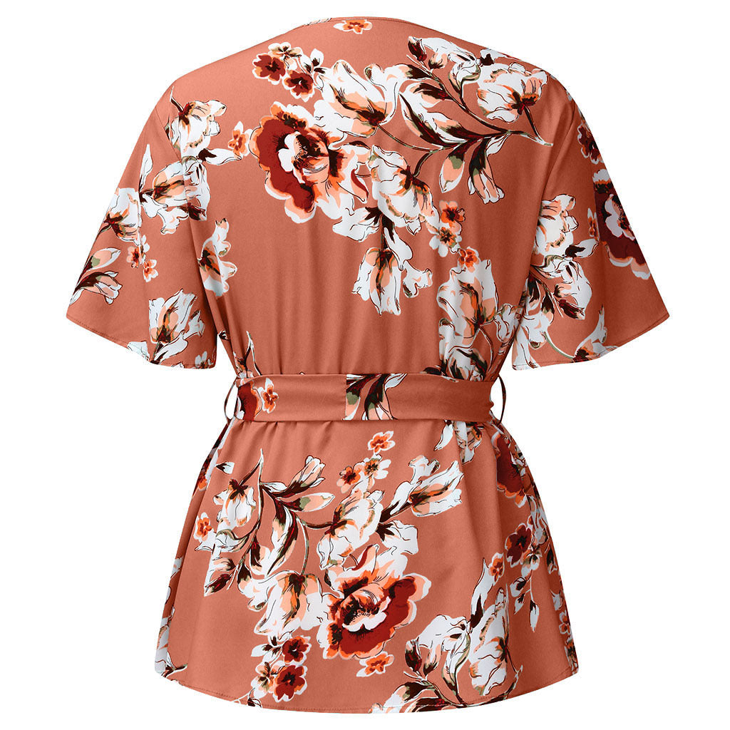 V Neck Short Sleeves Chiffon Plus Sizes Women Blouses