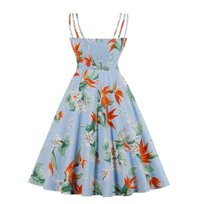 Women Summer Floral Print Retro Dresses-STYLEGOING