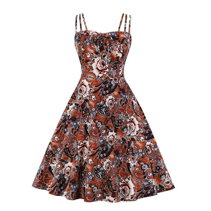 Women Summer Floral Print Retro Dresses-STYLEGOING