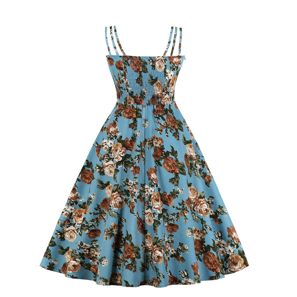 Women Summer Floral Print Retro Dresses-STYLEGOING